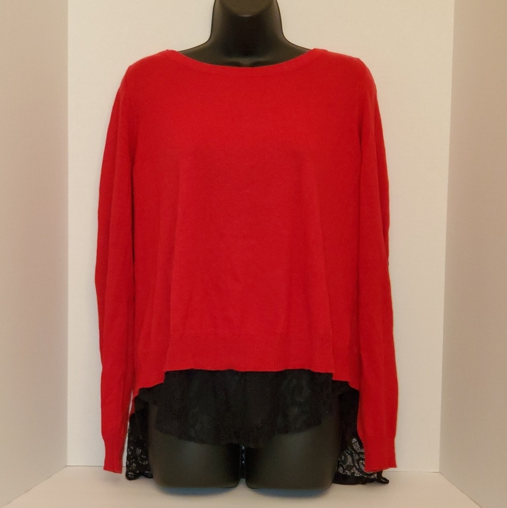Torrid Red Long Sleeve Sweater with Black Lace